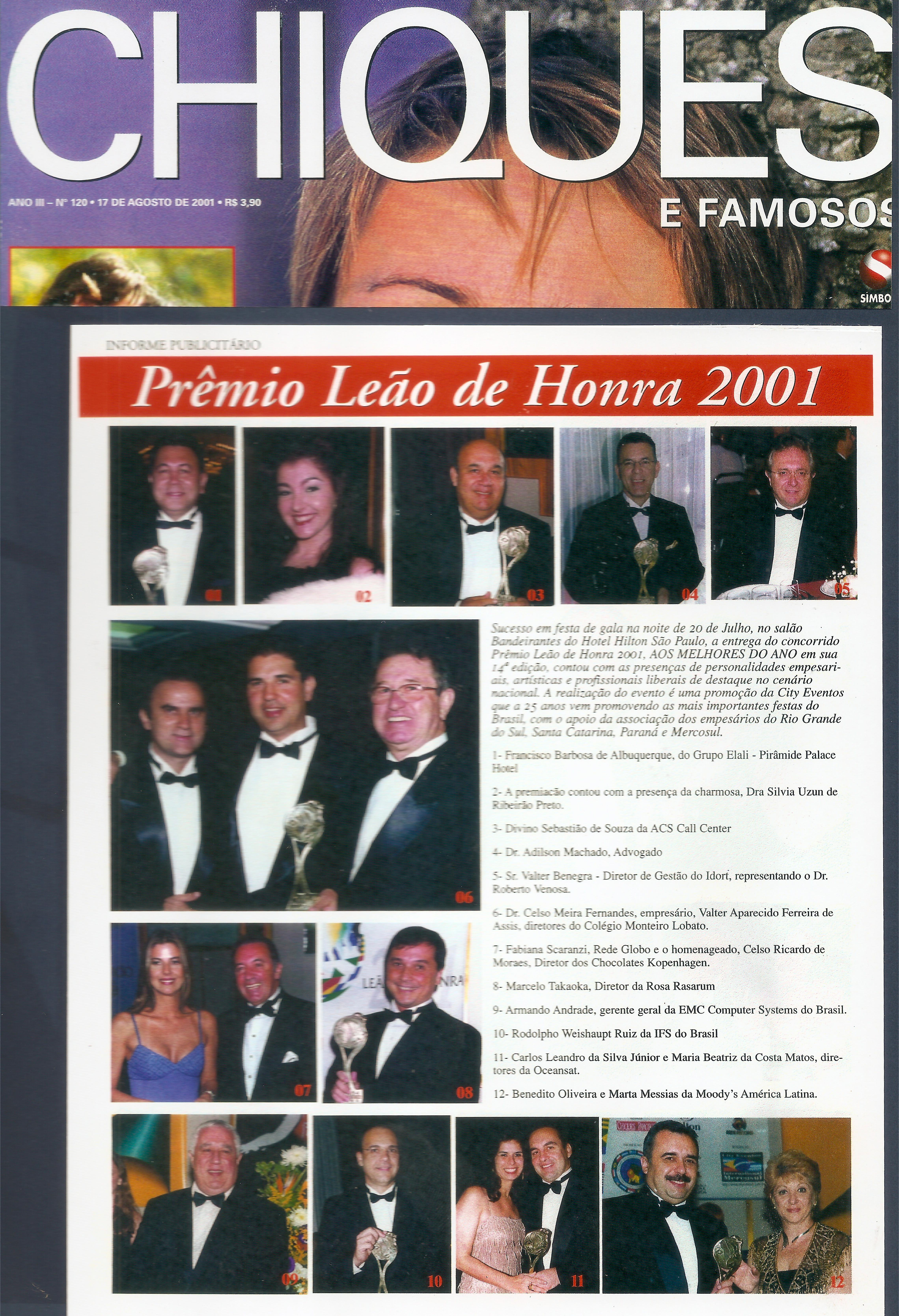 Os melhores do ano - Troféu Leão de Honra 2001